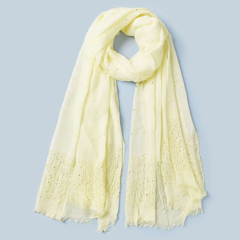 

Sequin Decor Raw Hem Scarf, Beige