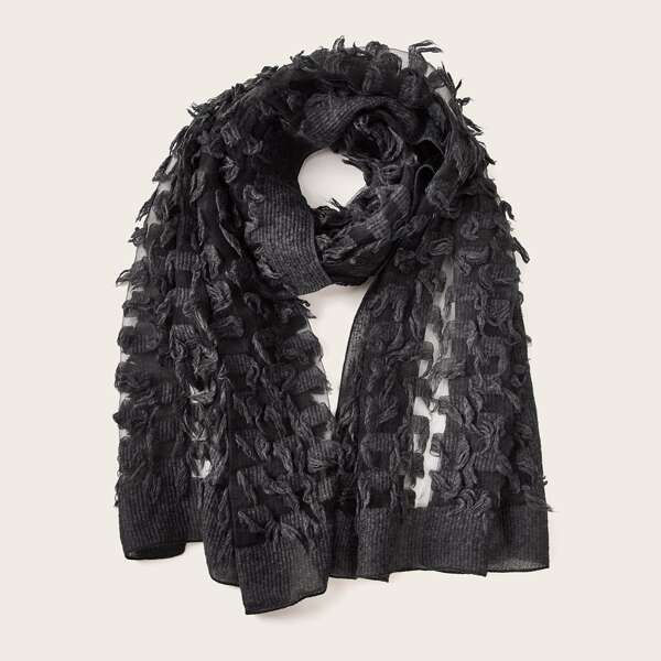 

3D Flower Decor Scarf, Black