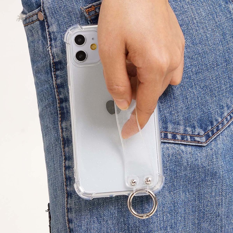 

Clear iPhone Case With Holder Strap, White