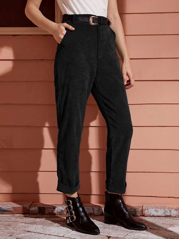 

Pocket Side Straight Leg Corduroy Pants, Black, Mila