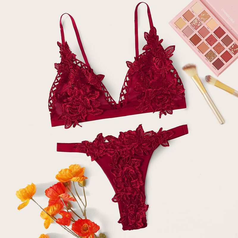 

Guipure Lace Lingerie Set, Burgundy