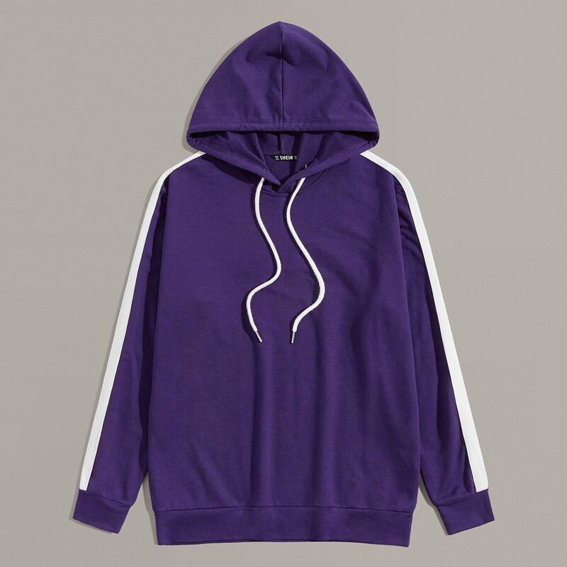 

Guys Contrast Sideseam Drawstring Hoodie, Purple