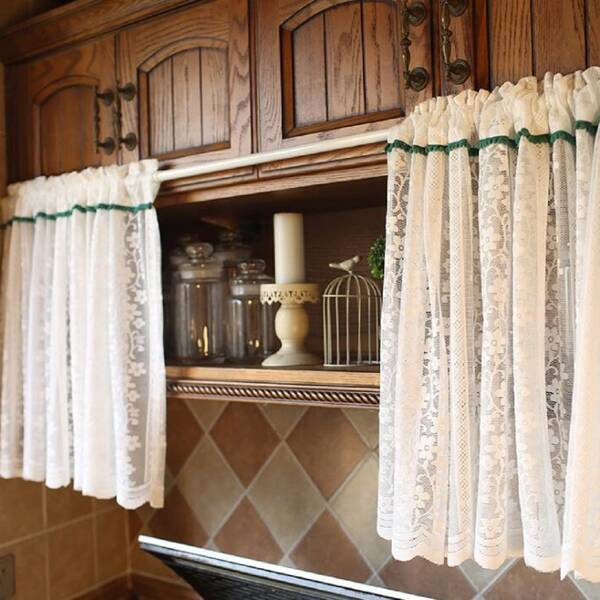 

1pc Floral Lace Sheer Curtain, Beige