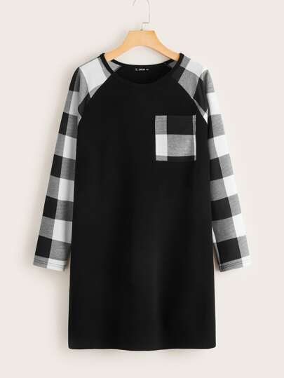 Robe t-shirt avec carreaux et poche