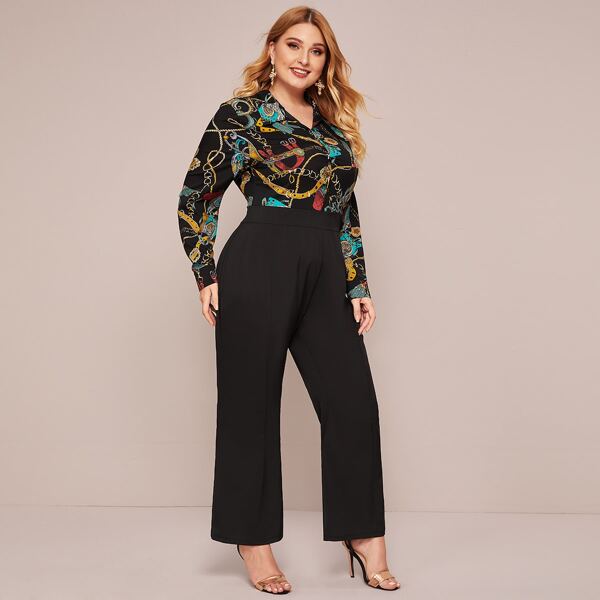 

Plus Chain Print Combo Jumpsuit, Black