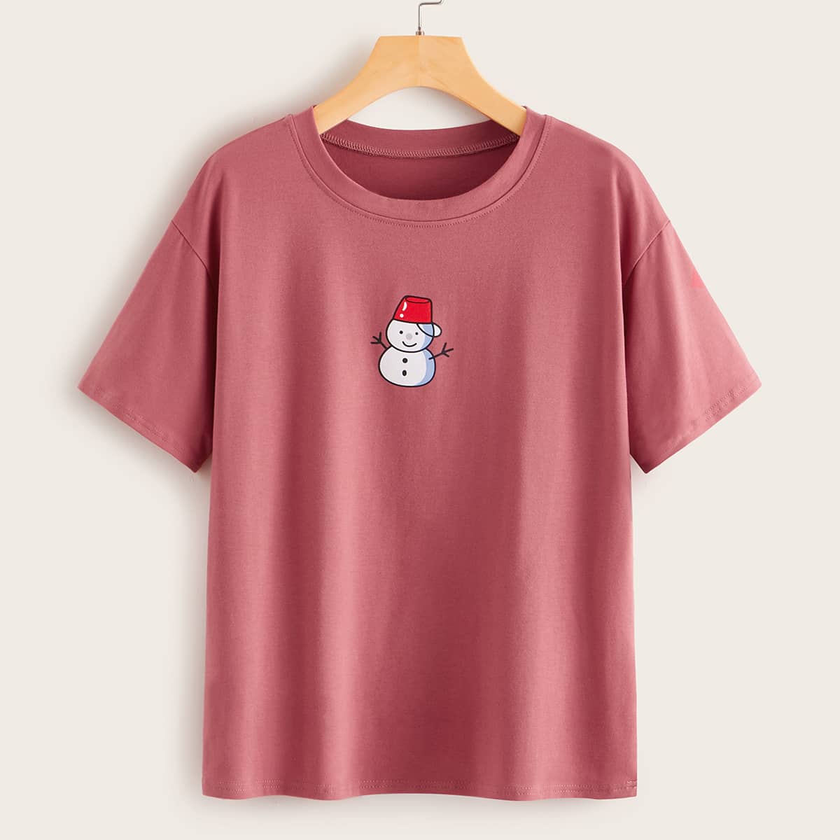 

Snowman Print Short Sleeve Tee, Pink