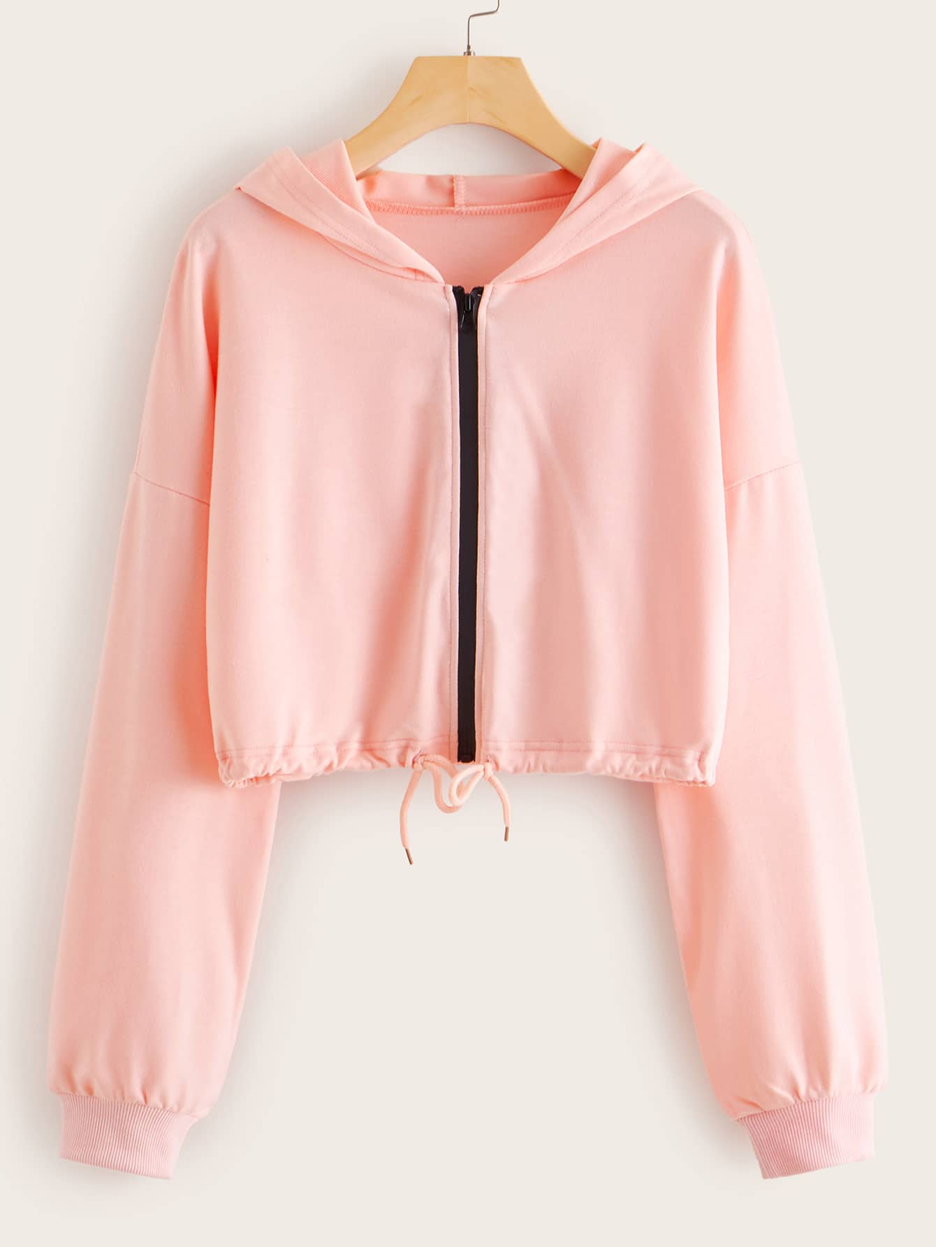 drawstring hem crop hoodie