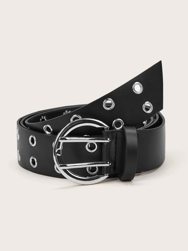 

Eyelet Decor Metal Buckle Belt, Black