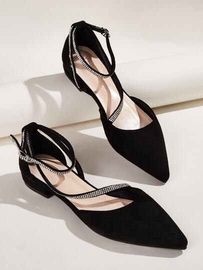 Point Toe Rhinestone Decor Flats