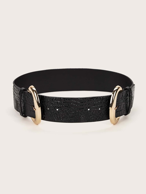 

Croc Pattern Wide Buckle Belt, Black