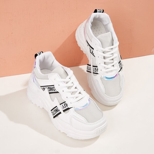 

Letter Graphic Mesh Panel Chunky Sneakers, White