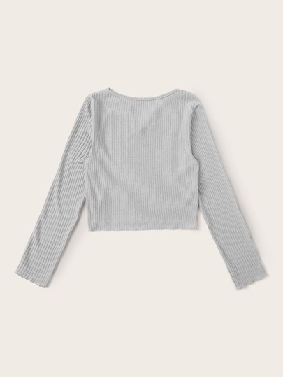 تي شيرت مضلع بياقة مسنن وبلون موحد