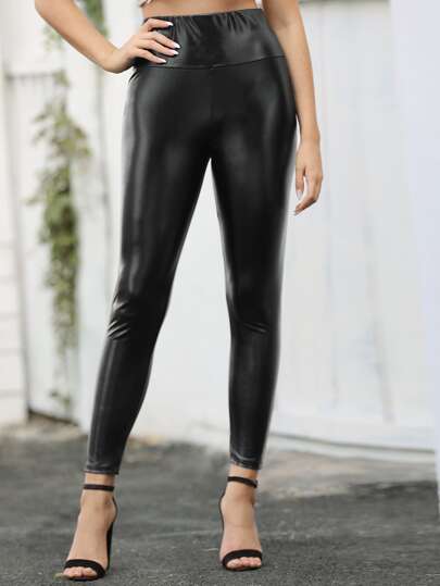 Legging taille haute en cuir PU