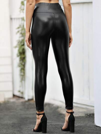 Legging taille haute en cuir PU