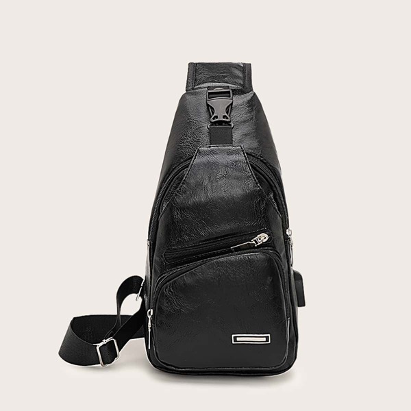 

Men Zip Front Sling Bag, Black