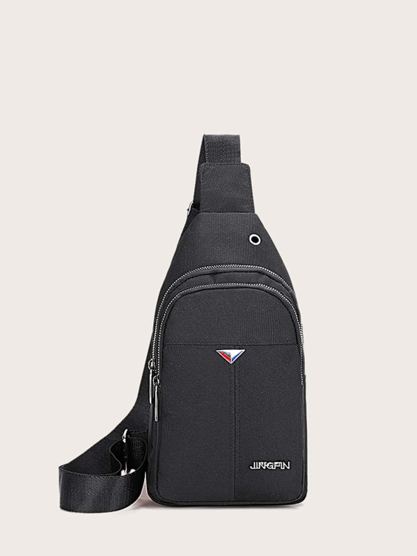 

Men Pocket Front Sling Bag, Black