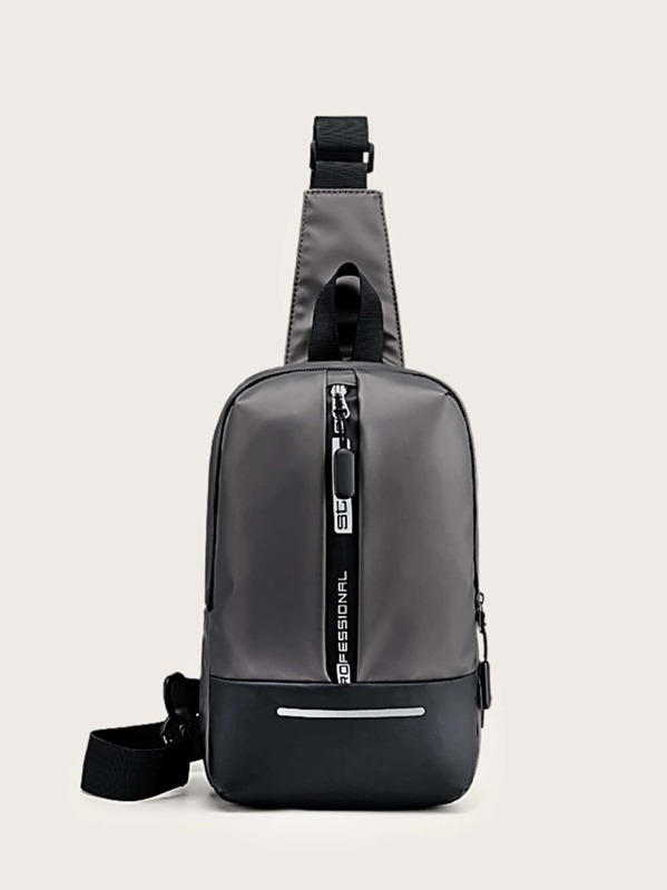 

Men Letter Graphic Sling Bag, Grey