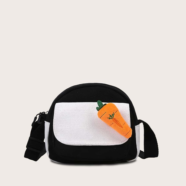 

Girls Carrot Decor Canvas Crossbody Bag, Black and white