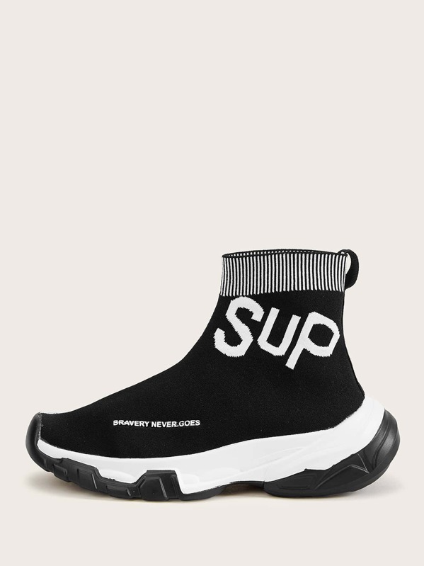 

Letter Graphic Sock Sneakers, Black