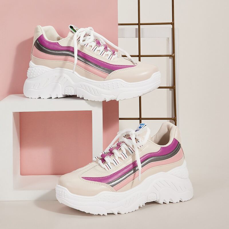 

Color Block Lace-up Chunky Sneakers, Multicolor