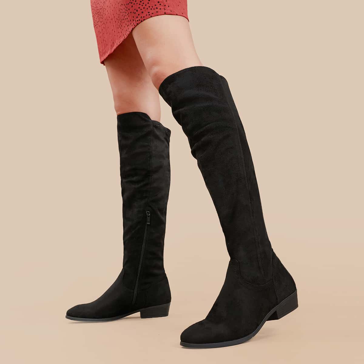 Image of Almond Toe Low Heel Knee High Boots