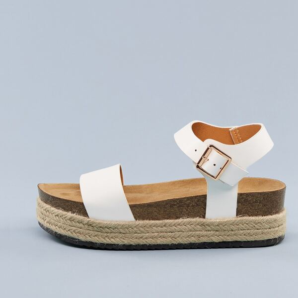 

Open Toe Side Buckle Espadrille Flatform Sandals, White
