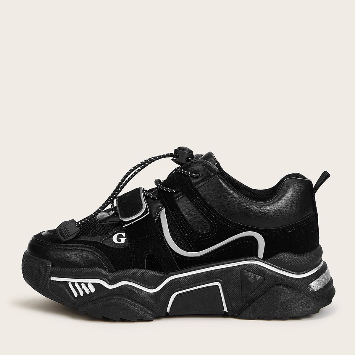 

Drawstring Design Chunky Sneakers, Black