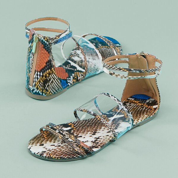 

Snakeskin Trim PVC Bands Gladiator Sandals, Multicolor