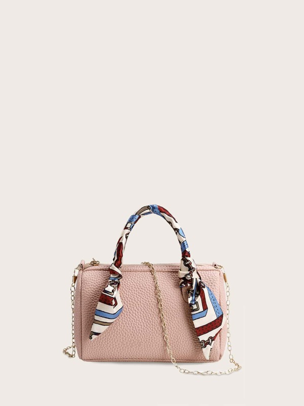 

Girls Twilly Scarf Decor Chain Satchel Bag, Pink