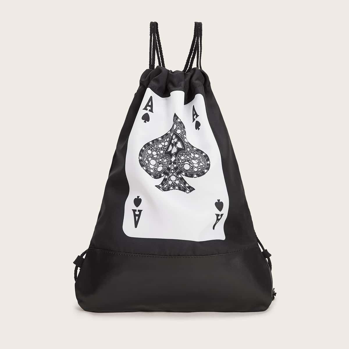 

Poker Graphic Backpack With Drawstring, Black and white