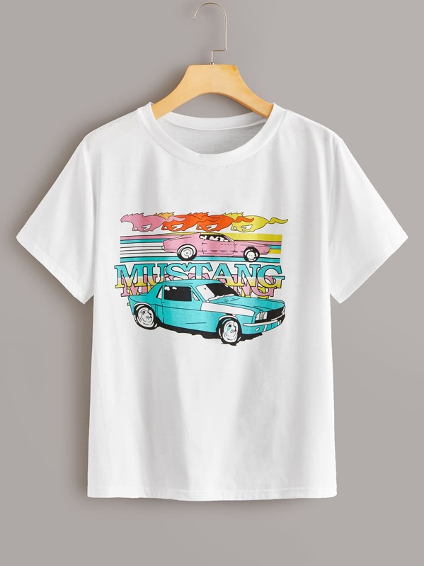 

Car And Letter Graphic Tee, White