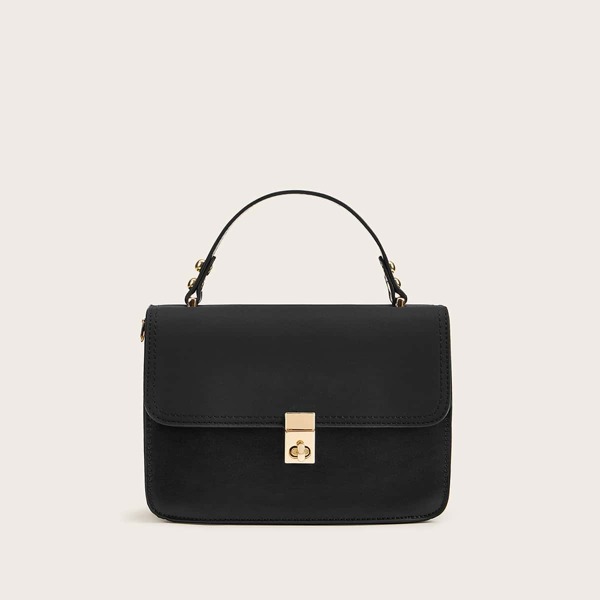 

Twist Lock Flap Satchel Bag, Black