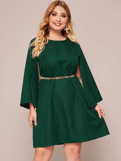 Plus Solid Cloak Sleeve A-line Dress Without Belted