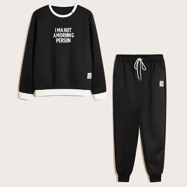 

Men Letter Graphic Sweatshirt & Drawstring Sweatpants, Black