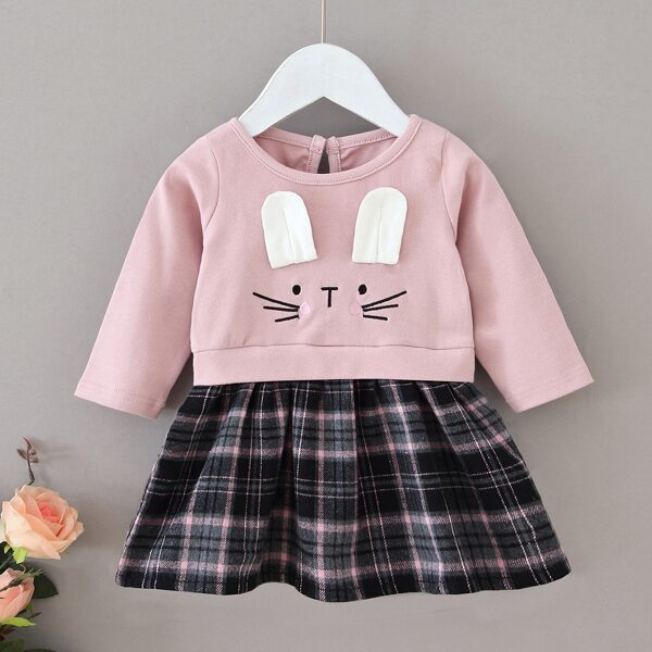 

Toddler Girls 3D Rabbit Ear Design Tartan Combo Dress, Multicolor