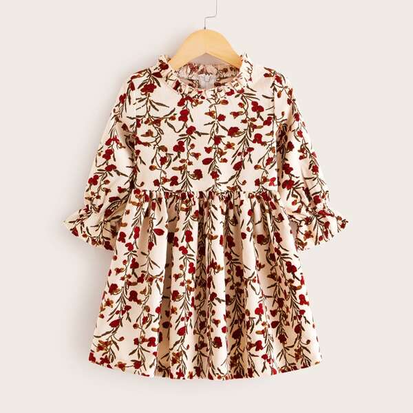 

Toddler Girls Floral Print Frill Trim A-line Dress, Multicolor