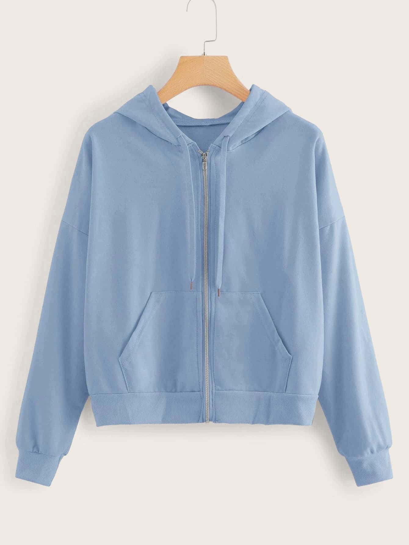 Solid Zip-Up Drawstring Hoodie thumbnail