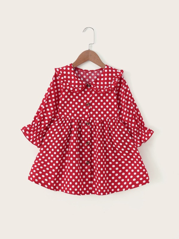 

Toddler Girls Polka Dot Button Front Babydoll Dress, Red, Sofia B