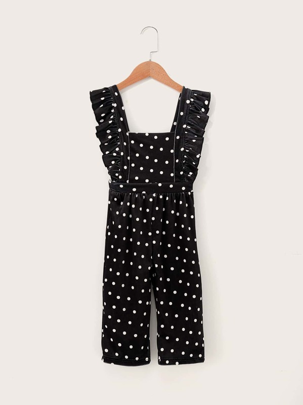 

Toddler Girls Velvet Polka Dot Ruffle Trim Overall, Black