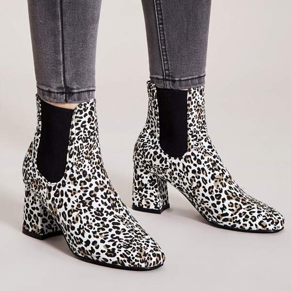 

Leopard Pattern Chunky Heeled Chelsea Boots, Multicolor