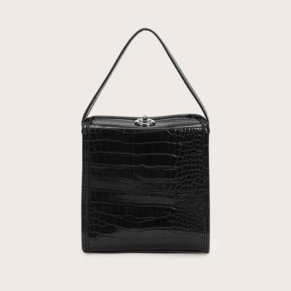

Croc Embossed Satchel Bag, Black
