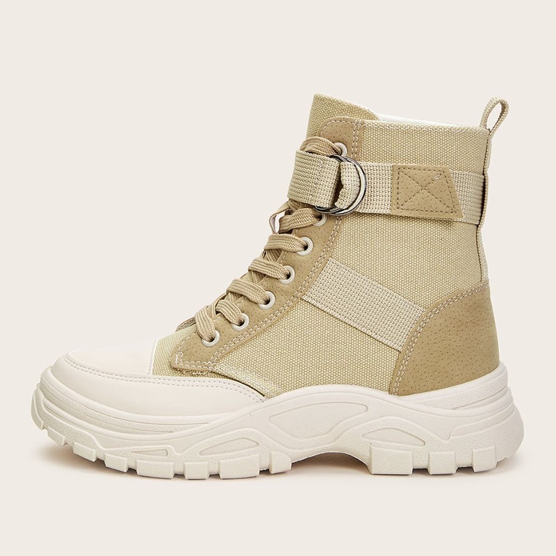 

Lace-up Front Canvas Hiking Boots, Khaki