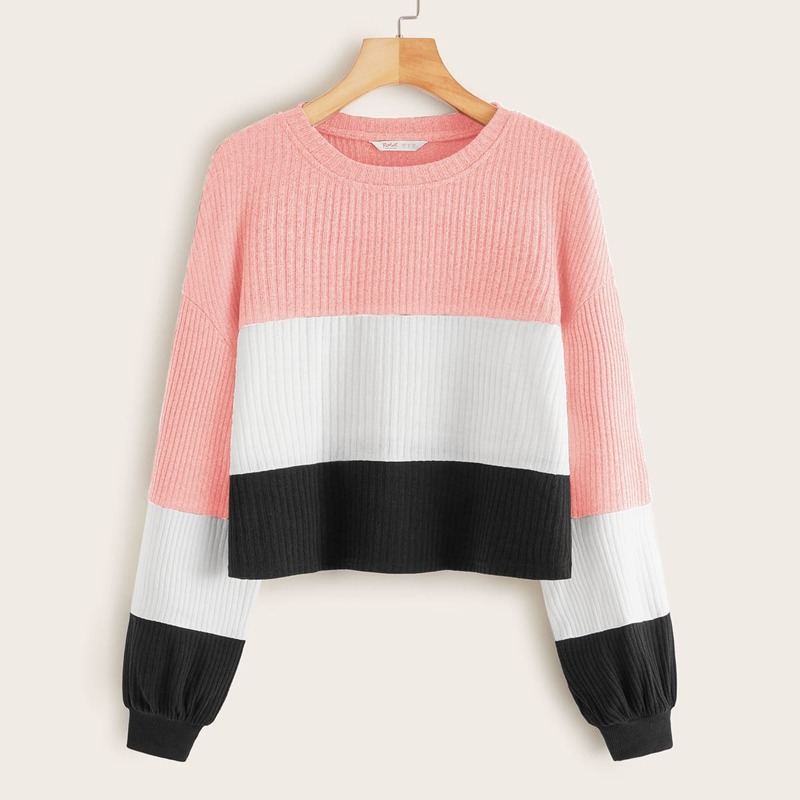 

Cut And Sew Panel Ribbed Tee, Multicolor