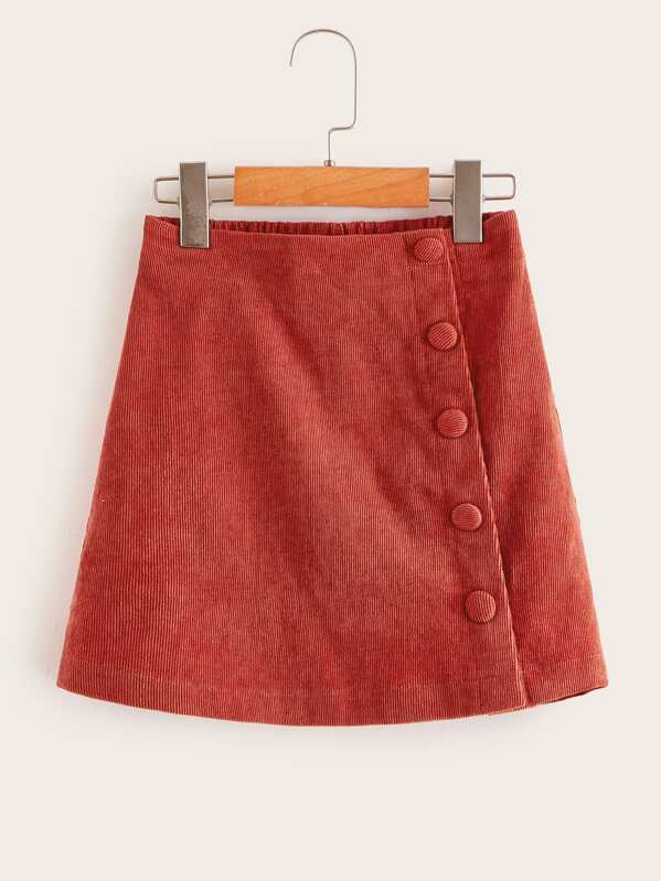 

Girls Button Front Cord Skirt, Orange