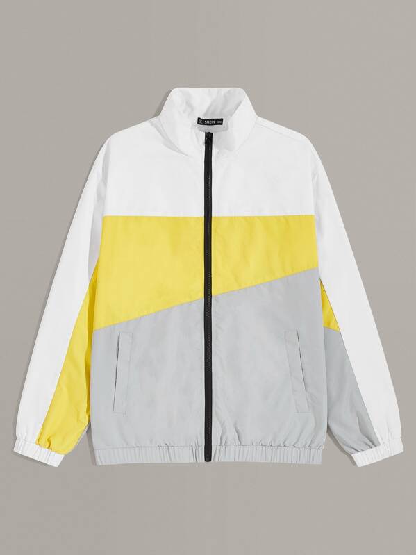 

Men Color Block Zip Up Windbreaker Jacket, Multicolor