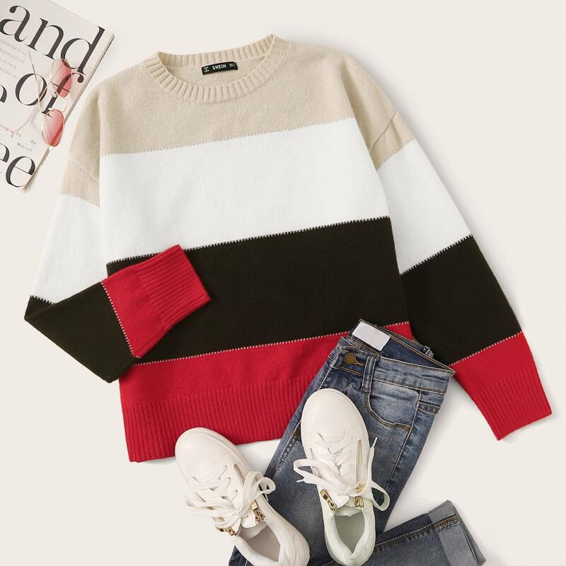

Drop Shoulder Colorblock Sweater, Multicolor
