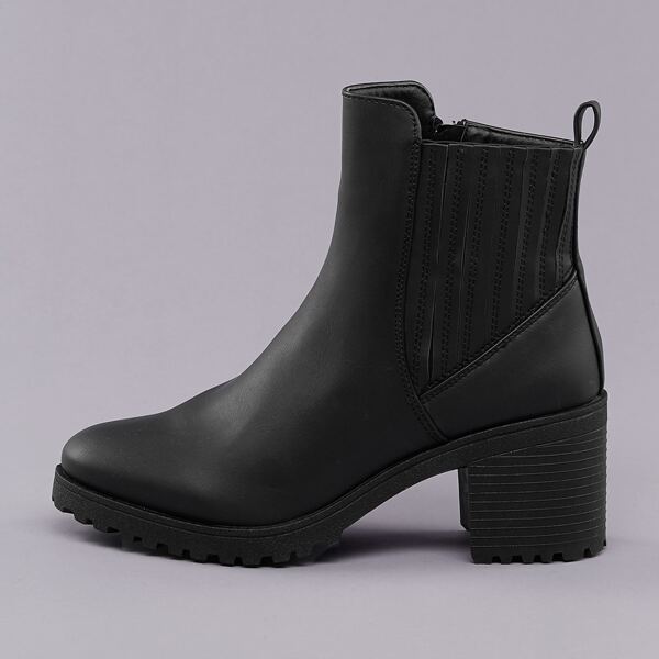 

Side Goring Lug Sole Chelsea Booties, Black
