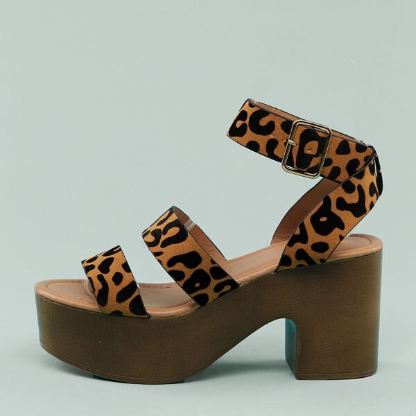 

Leopard Double Strap Clog Heel Sandals, Multicolor