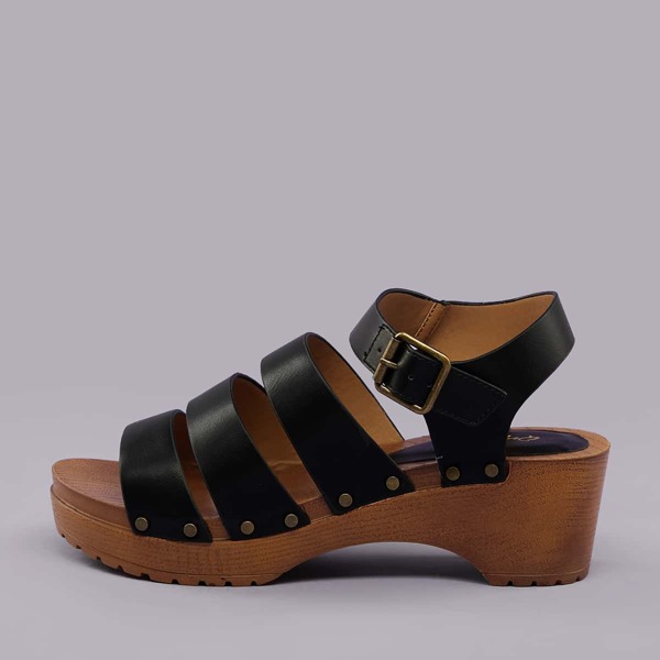 

Strappy Open Toe Wooden Platform Clog Sandals, Black