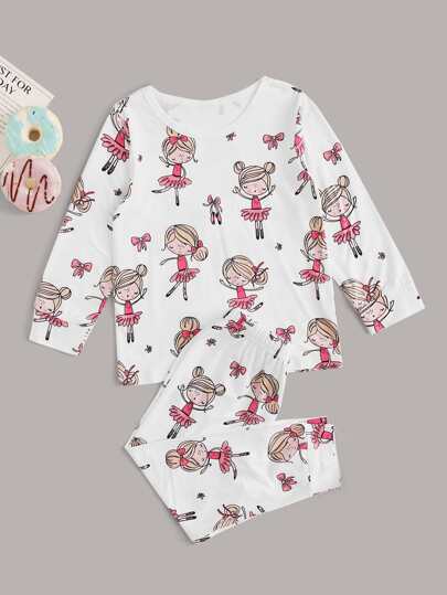 طقم ملابس نوم (بيجاما) بطباعة شخصية كرتونية للفتاة الصغيرة